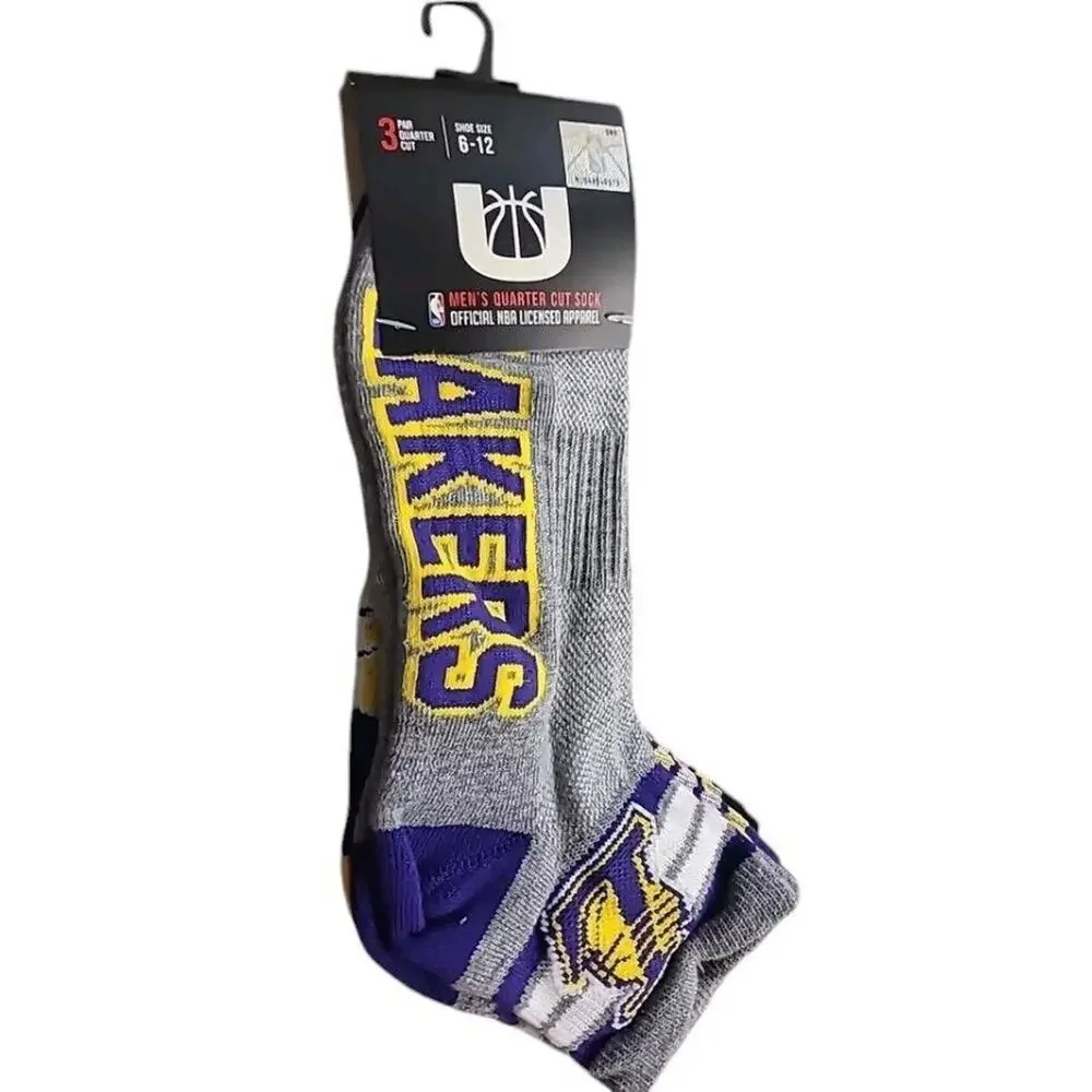 3 Pairs NBA Los Angeles LAKERS Socks Mens Size 6-12 Low Cut Sports Official